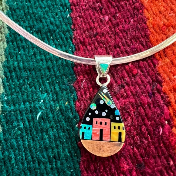 ❤️ Signed Galaxy Pueblo 925 Navajo “RD” Celestial Inlaid Pendant Native American - Picture 2 of 10